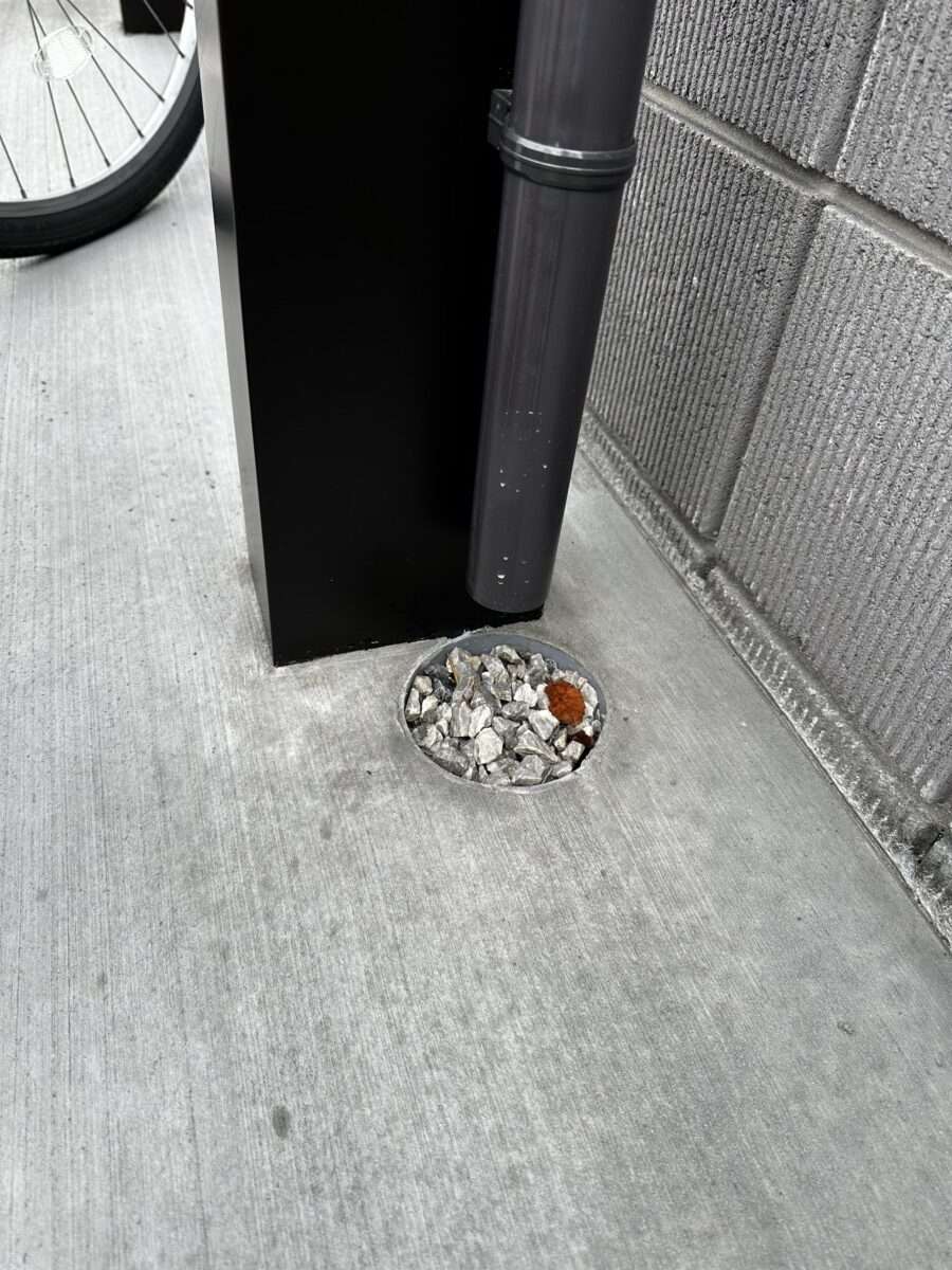 雨樋から地中へ直接雨水を流す、汚れ防止のための排水配慮